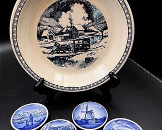 Royal Copenhagen Miniature Collector Plates And A 1982 Watkins Commemorative Pie Plate