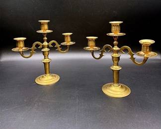 Brass Three-Arm Candelabras