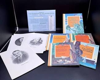 Four Vintage Cornerstones Of Freedom Books And 31 Vintage President Prints