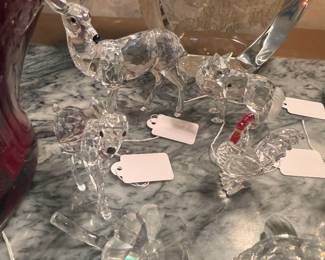 Swarovski Crustal - Doe and Fawn, Rose, Rooster and Wolf