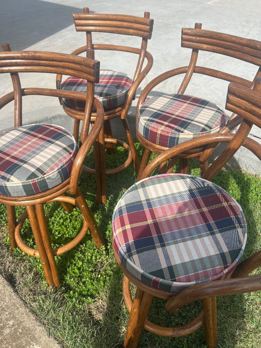 Set 4 1950s MCM bamboo bar stools 