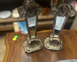 Pair glass front candlesticks 