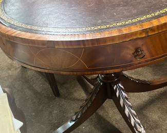 Drum table with leather top
