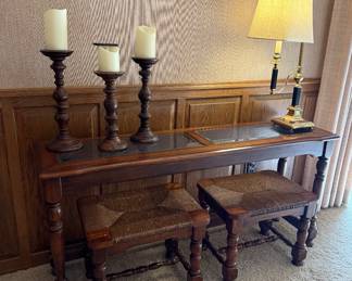 CONSOLE TABLE WITH MATCHING FOOTSTOOLS