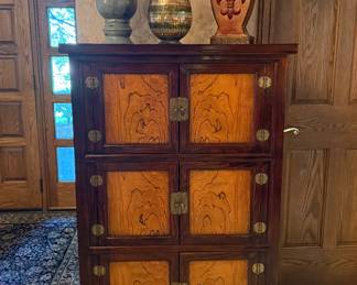 ORIENTAL STORAGE CABINET BURLED WOOD