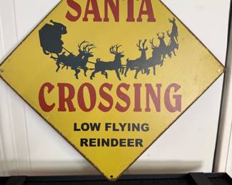 Santa Crossing Metal Sign ($6)