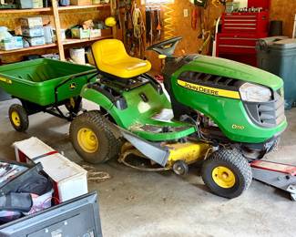 John Deere D110 Riding Lawn Tractor with Utility Cart