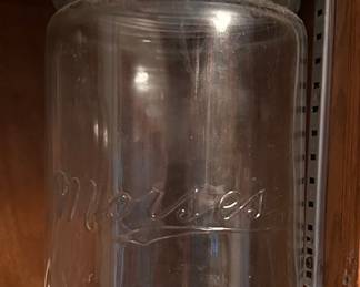 This is an embossed Morser's mustard jar. This gallon size jar was for store use and not for retail. Pints and quarts were for resale.