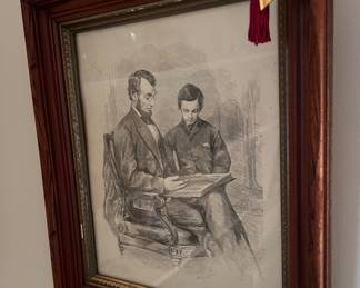Lincoln at home w/ son Tad. Framed.