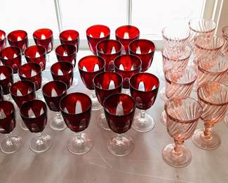 Royal Red stemware & Rosaline pink swirl stem goblets