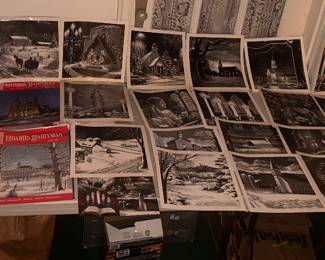A collection of Christmas artwork w/ catalog by local Fort Atkinson artist James Baird