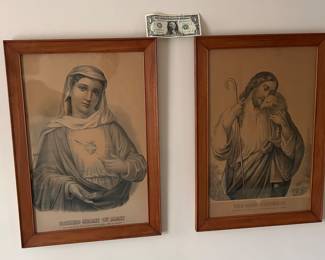 Matching pair of 'The Sacred Heart  of Mary' & 'The Good Shepard Jesus' both framed.