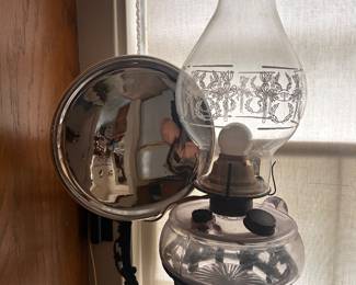 Oil lamp w/ wall bracket & defletor. 1 of 2.