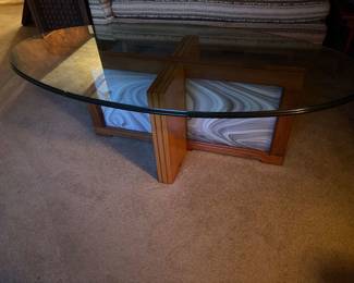 MCM Custom Made Stained Glass/Wood and Beveled Glass Table