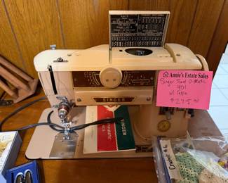 Singer Slant O Matic vintage sewing machine in MCM Style cabinet