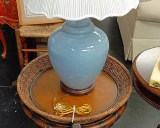 Blue Ceramic Ginger Jar Table Lamp with Pleated Shade