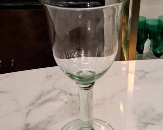 Vintage Sea Glass Green Handblown Water Goblets