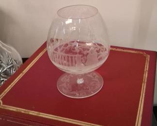 Vintage Etched Crystal Brandy Snifters with Architectural Scenes