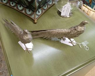 Pair of Italian SilverPlated Pheasant Figurines
