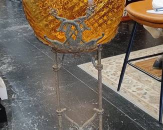 Victorian Amber Glass Epergne with Cast Iron Stand