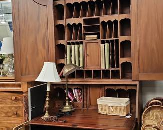 Queen Anne Style Double Bonnet Walnut Secretary Desk