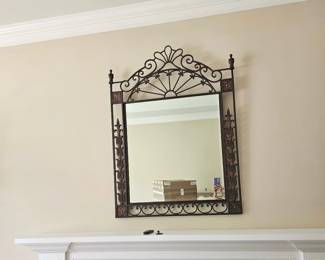 French Louis XVI Style Wrought Iron TwoDoor Arched Mantel or Wall Mirror