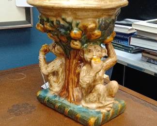 Majolica Style Monkey and Fruit Compote