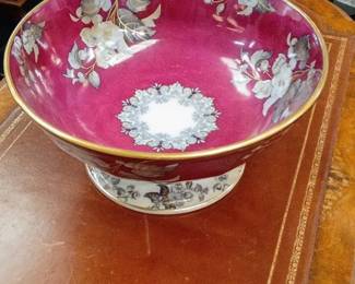 Vintage Royal Crown Derby Vine Maroon Pedestal Bowl