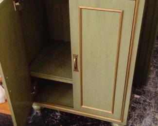 Vintage Sage Green Cabinet with Gold Trim and Rounded Feet