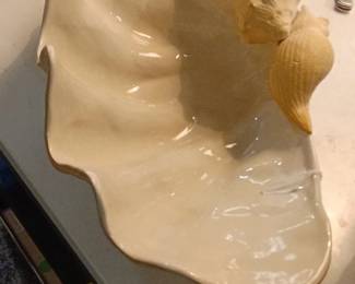 Vintage Ceramic Clam Shell Centerpiece with Applied Shells