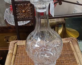 Cut Crystal Decanter with Stopper Starburst and Fan Pattern