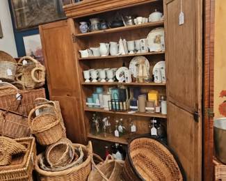 Antique Jelly Cupboard with Assorted Dishware
