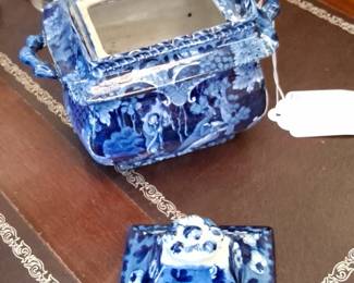 Antique English Blue and White Transferware Covered Vegetable Dish
