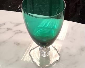 Vintage Emerald Green Golf Ball Stem Water Goblets, Set of