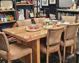 Amish Made Reclaimed Wood Piece Dining Room Set with Glass Top