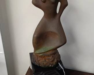 Abstract Bronze Figural Sculpture on Black Marble Base