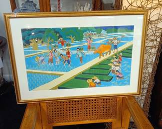 Chinese Folk Art Painting Rice Paddy Scene