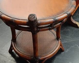 Vintage Rattan and Wood Side Table with Woven Elements