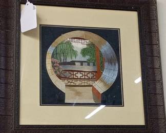 Framed Silk Embroidery of a Suzhou Garden Scene