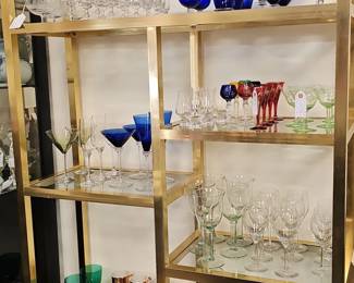 Vintage Crystal, Art Glass Stemware, and Etagere
