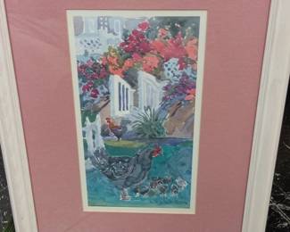 Elizabeth Barry Watercolor Painting of Chickens