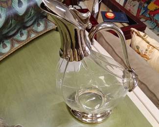 SilverPlated Glass DuckShaped Decanter with Handle
