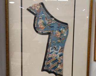 Chinese Silk Embroidered Robe Panel Dragon and Wave Motif