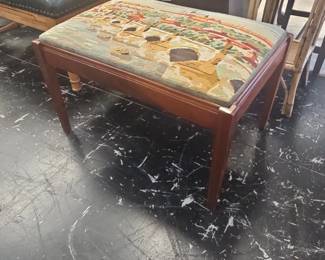 Vintage Needlepoint Ottoman Charles Bridge, Prague