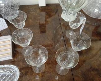 Etched Crystal Cordial Glasses Fostoria