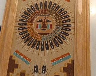 Navajo Sand Painting Sun Eagle w or Baton by A. Begay