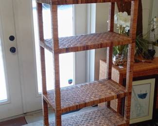 Vintage Bielecky Brothers Style Rattan Etagere Shelf Unit