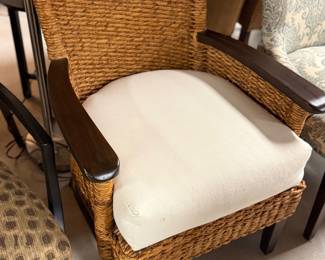 Woven wooden upholstered accent chair