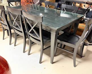 Gray wash dining room table and chairs Country cottage