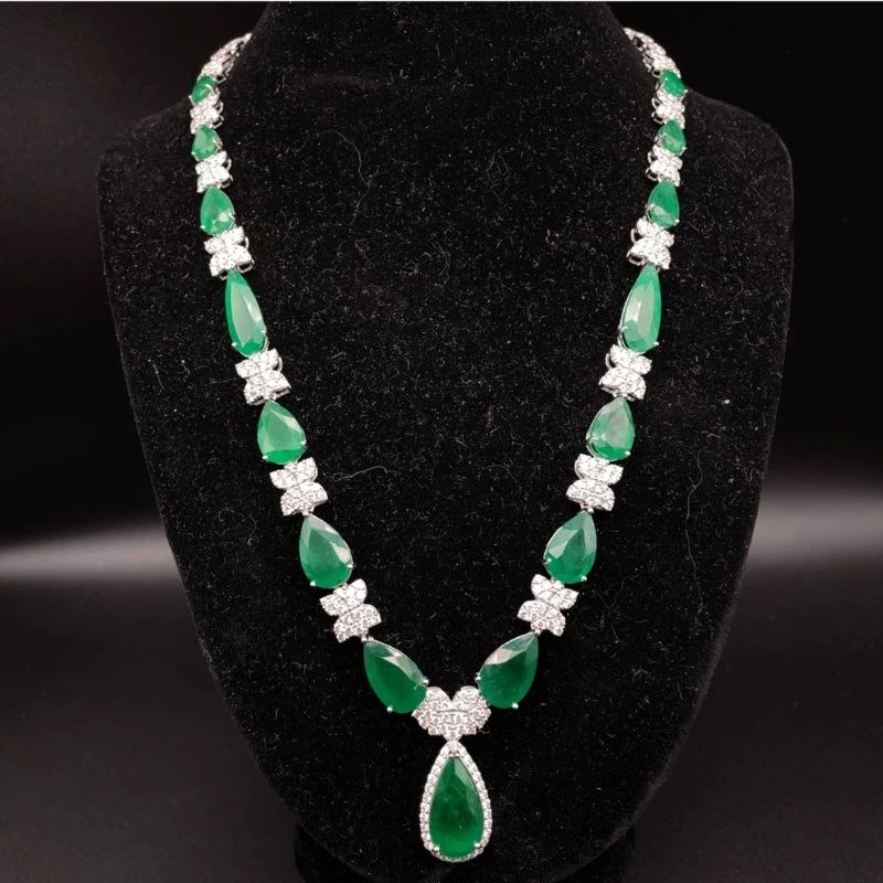 41.91 Carat Natural Emerald & Diamond Necklace in Platinum